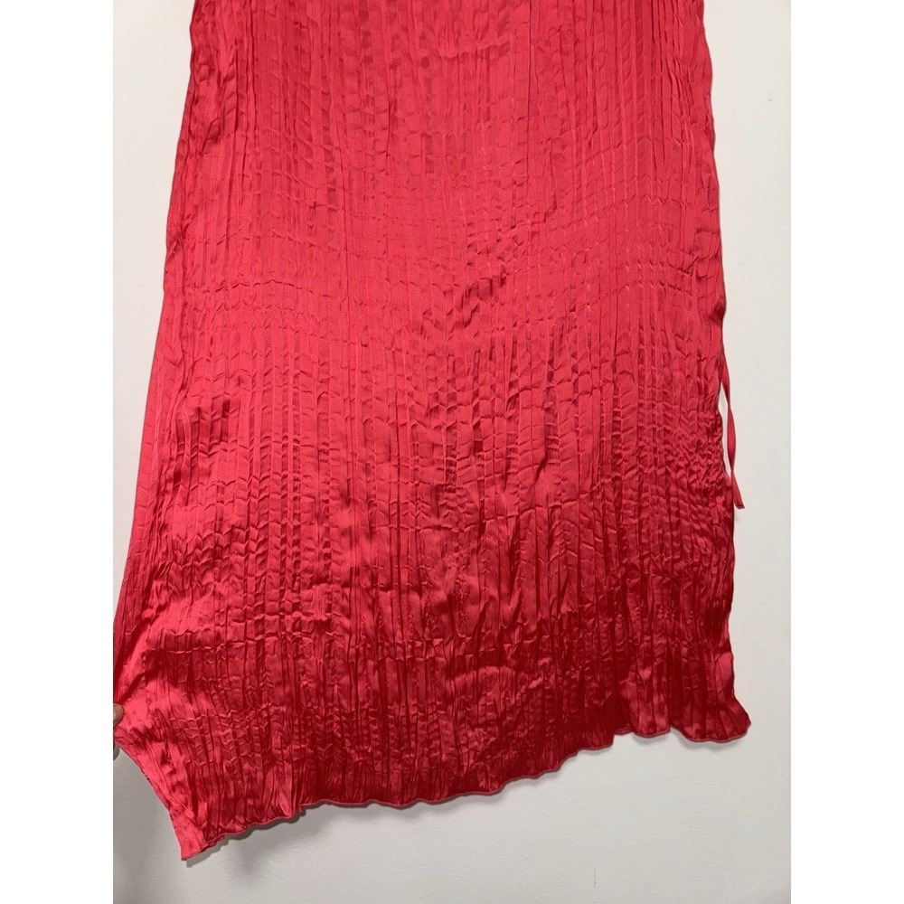 Women's Textured Crinkle Vibrant Pink Satin Midi Skirt Size XL - Picture 10 of 14